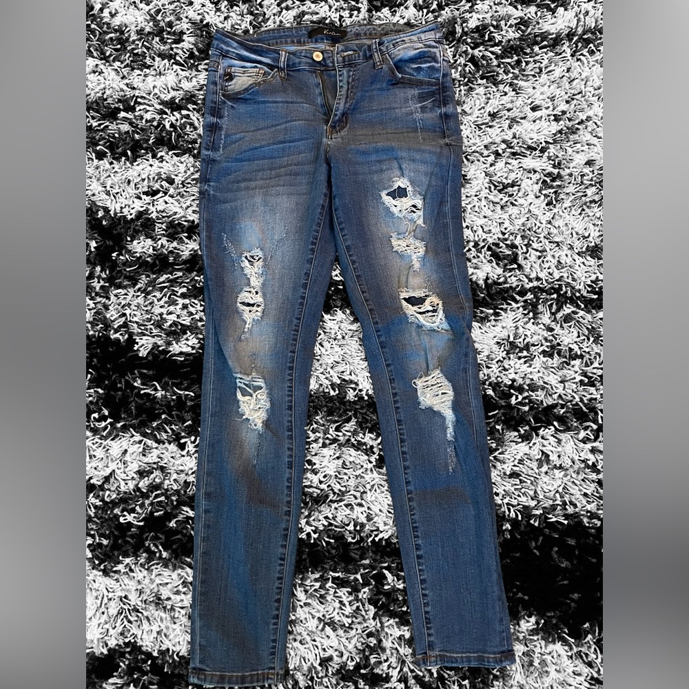 KanCan stretch high rise distressed skinny jeans/jeggings size 28